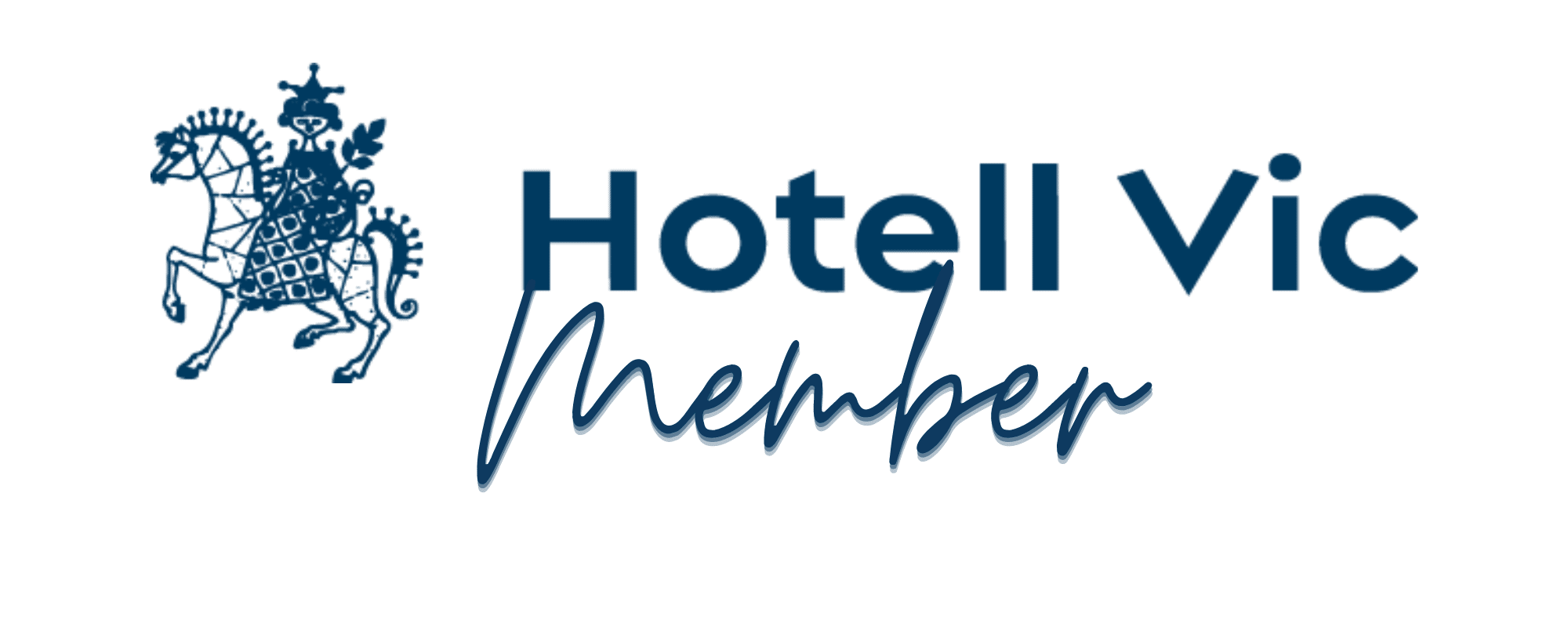 Logoen til Hotell Vic med teksten «Hotell Vic member» til høyre. Du kan samle fordeler ved å bo på vårt hotell (Porsgrunn).